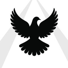 Dove Silhouette with Divine Light Rays Vector. Spiritual Peace Bird Icon in Minimalist Style.