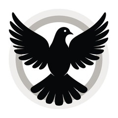 Peace Dove Silhouette in Circular Emblem Design. Minimalist Black Dove Icon for Spiritual Themes.