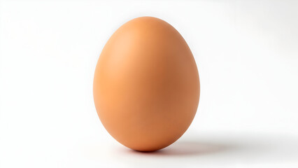 Single brown egg standing upright on a white background