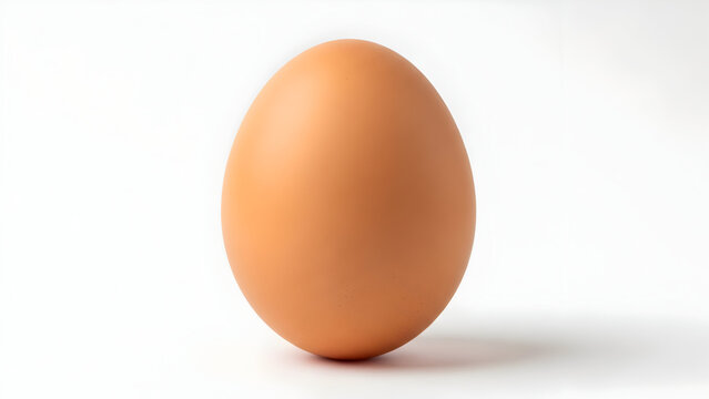 Single brown egg standing upright on a white background