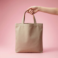 High-Quality Neutral Beige Canvas Tote Bag Mockup for Professional Merchandise Branding