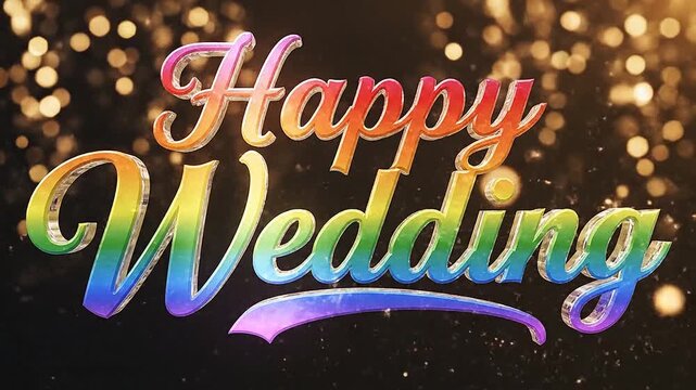 Vibrant rainbow gradient on happy wedding words.
