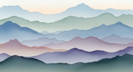 Obraz premium Abstract layered mountains artwork with soft gradients and serene atmosphere