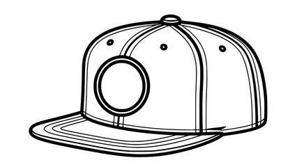 Monochrome vector illustration of a classic snapback cap, bold contour lines, isolated fashion accessory icon