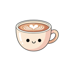 Cute Coffee Cup with Latte Art and Smiling Face.