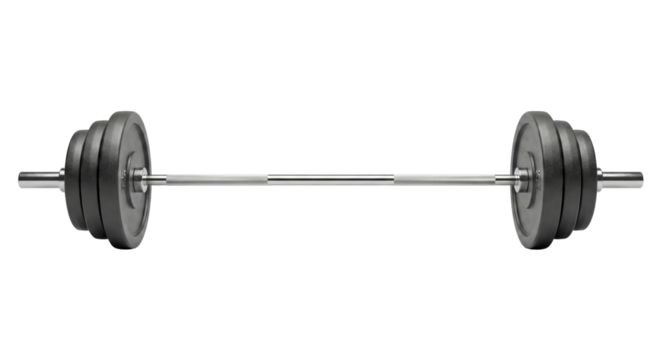 Weightlifting Barbell with Plates on Transparent isolated canvas, Fitness Equipment, Gym Tool,