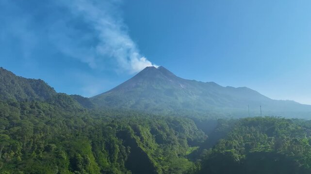 4K Drone View of Mount Merapi &ndash; Active Volcano Landscape in Indonesia