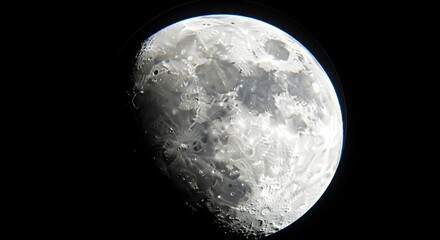 Detailed shot of the moon against a black background.