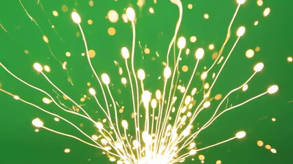 Bright sparkler burst celebration light glow streak bokeh green background glowing filaments illuminated strands fiber optic light strands abstract - Powered by Adobe