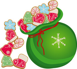 Gingerbread Cookies in a Green Christmas Sack