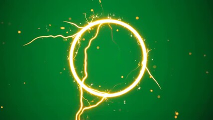 Glowing spark ring circle glow electricity energy green light electric spark ring on green background conveying motion and intense lightning sparks - Powered by Adobe