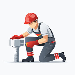 Construction worker tightening a large bolt with a wrench on a construction site, showcasing precision and skill in the industrial setting.