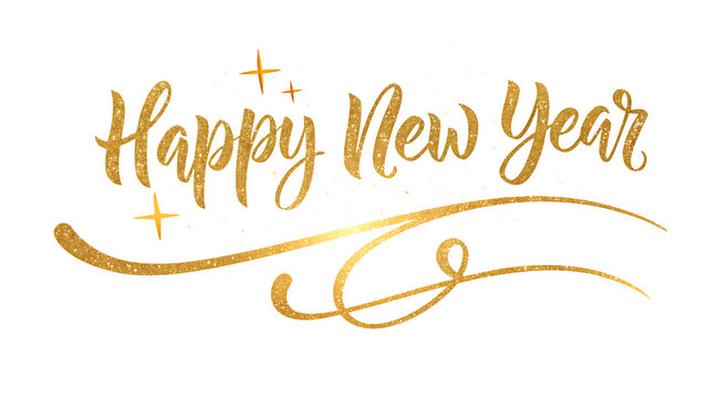 Happy New Year golden text isolated on white or transparent background