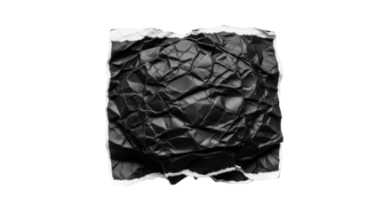 Deeply crumpled black paper with rough torn edges and sharp white creases, isolated on a transparent background with soft studio light, hyperdetailed grunge texture concept