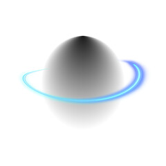 Gray/Black sphere with a light blue orbit ring. Dark Abstract Gray Orb with Blue Orbit