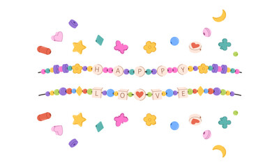 Colorful Beaded 'Happy Love' Strings and Craft Elements