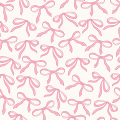 Pink bow pattern in a soft pastel style. Cute repeat print for kids, decor, gifts, cards, fabric, and wrapping. Simple hand-drawn design with light girly look.