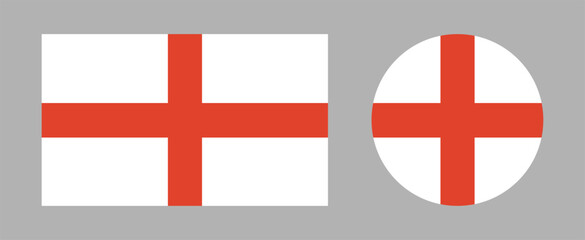 England round, rectangular Flag. Set of National England rectangle, circle flag icons. England flag button, badge.	