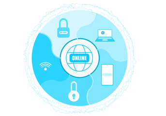 cyber security online and mobile phone protection technology abstract.