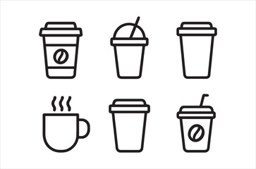 A collection of simple line art illustrations featuring various hot and cold drinks