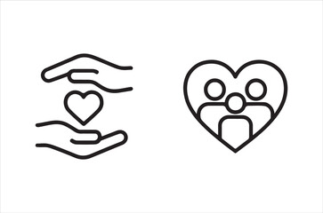 Protection and family hands cradling a heart and a family icon