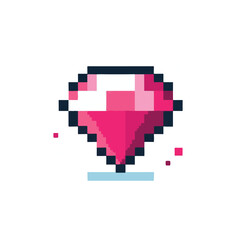 Obraz premium Vibrant pink pixel art diamond icon, a shiny gemstone illustration perfect for retro 8-bit video game assets or digital treasure