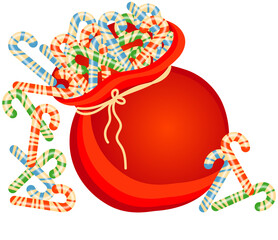 Illustration of a Christmas Sack Filled with Candy Canes