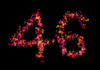 Number forty-six, 46 made with multicolored bokeh lights effect, Bokeh on black background, Digit, Blur, Glitter, Defocused, Seamless polka dot pattern, Illustration design