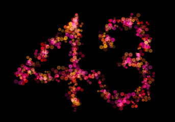 Number forty-three, 43 made with multicolored bokeh lights effect, Bokeh on black background, Digit, Blur, Glitter, Defocused, Seamless polka dot pattern, Illustration design