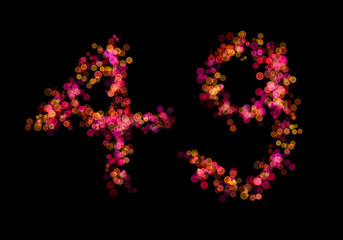 Number forty-nine, 49 made with multicolored bokeh lights effect, Bokeh on black background, Digit, Blur, Glitter, Defocused, Seamless polka dot pattern, Illustration design
