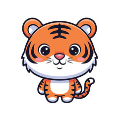 Adorable Cartoon Tiger Cub with Big Eyes and Rosy Cheeks.