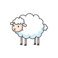 Cartoon Sheep with Fluffy Wool and Stick Legs Illustration.