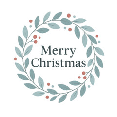 Elegant merry christmas wreath with soft blue leaves and red berries isolated on white background