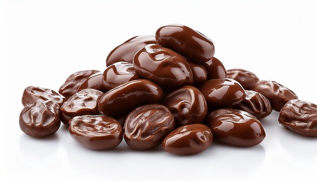 Chocolate Raisins Covered With Milk Chocolate Lying On White Background