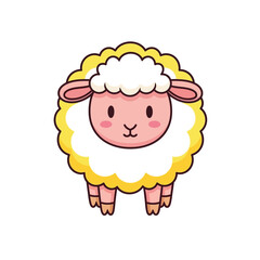 Cute Cartoon Sheep Illustration with Fluffy Wool and Pink Cheeks.