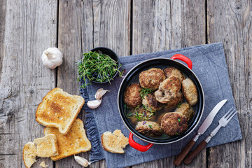 Frikadellen, Minced Meat Patties in a red pot