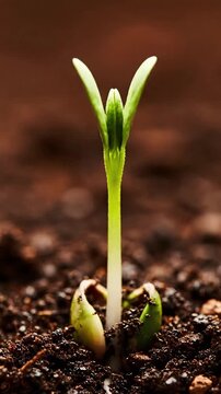 Microscopic Plant Life with seed sprouting; macro view; seamless effect Plant Growth Time Lapse style featuring plant life cycle, seed germination, microscopy, time lapse photography, cinematic 4k
