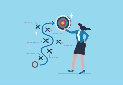 Strategy planning, method or tactic to win business reach goal, solution to avoid obstacle, path to success or discover solution to succeed concept, businesswoman present strategic plan to success - Powered by Adobe