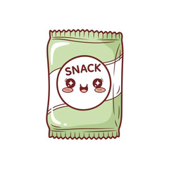Cute Snack Package with Kawaii Face Illustration.