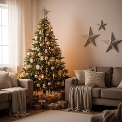 living room with christmas tree