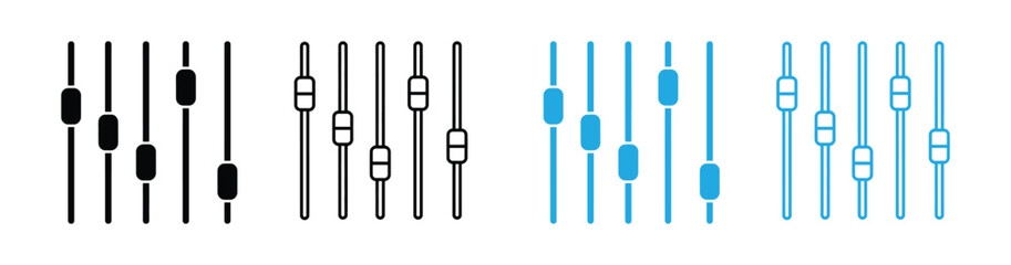 Equalizer icon set.Audio equalizer sliders for creative design projects.  Audio sliders icon. Settings sliders icons. Preferences switcher. Music studio mixer. Sound level control.