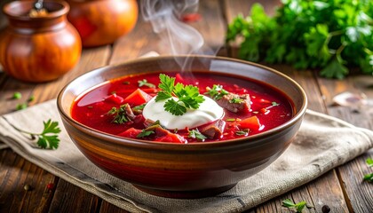 Borscht &mdash; Traditional Russian Beet Soup with Sour Cream