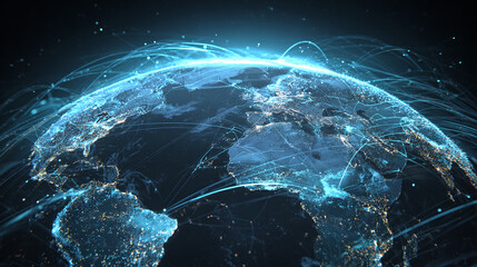 A digital rendering of the Earth, interwoven with glowing lines, representing global connectivity and data flow. A visual metaphor for the interconnected world