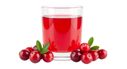 Cranberry juice glass with berries isolated on transparent background