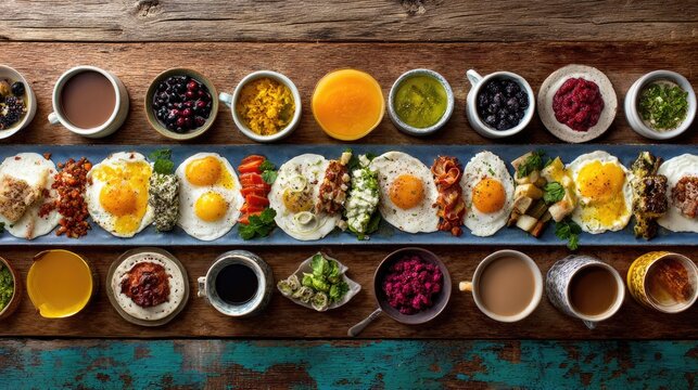 Colorful Breakfast Spread with Eggs, Berries, and Fresh Juices - Powered by Adobe