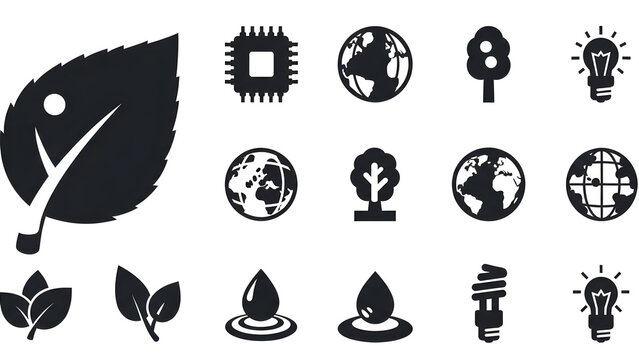 Sustainable technology solutions icons for eco friendly business innovation