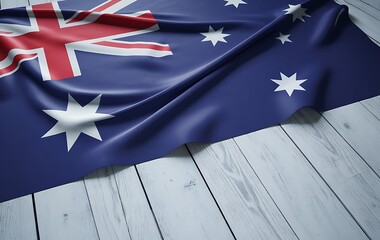 Australian flag draped over a white wooden surface symbol of australia