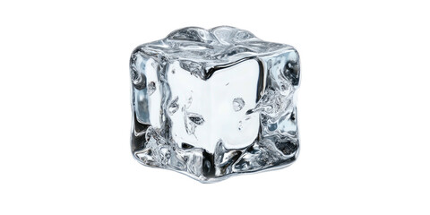 Obraz premium A single, transparent, and faceted ice cube, isolated against a solid black background
