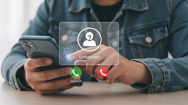 Person holding smartphone with incoming video call interface showing accept and decline buttons - Powered by Adobe
