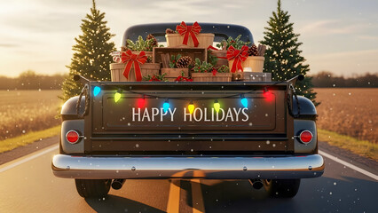 Happy Holidays Boxes Loaded on Christmas Truck